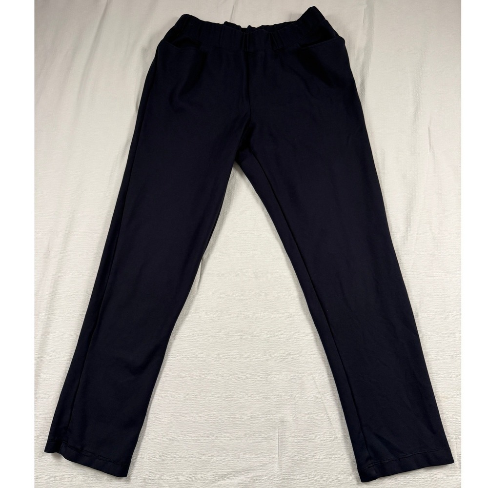 Sahalie Womens Black Elastic Waist Straight Leg Knit Pants Size 12 Pockets